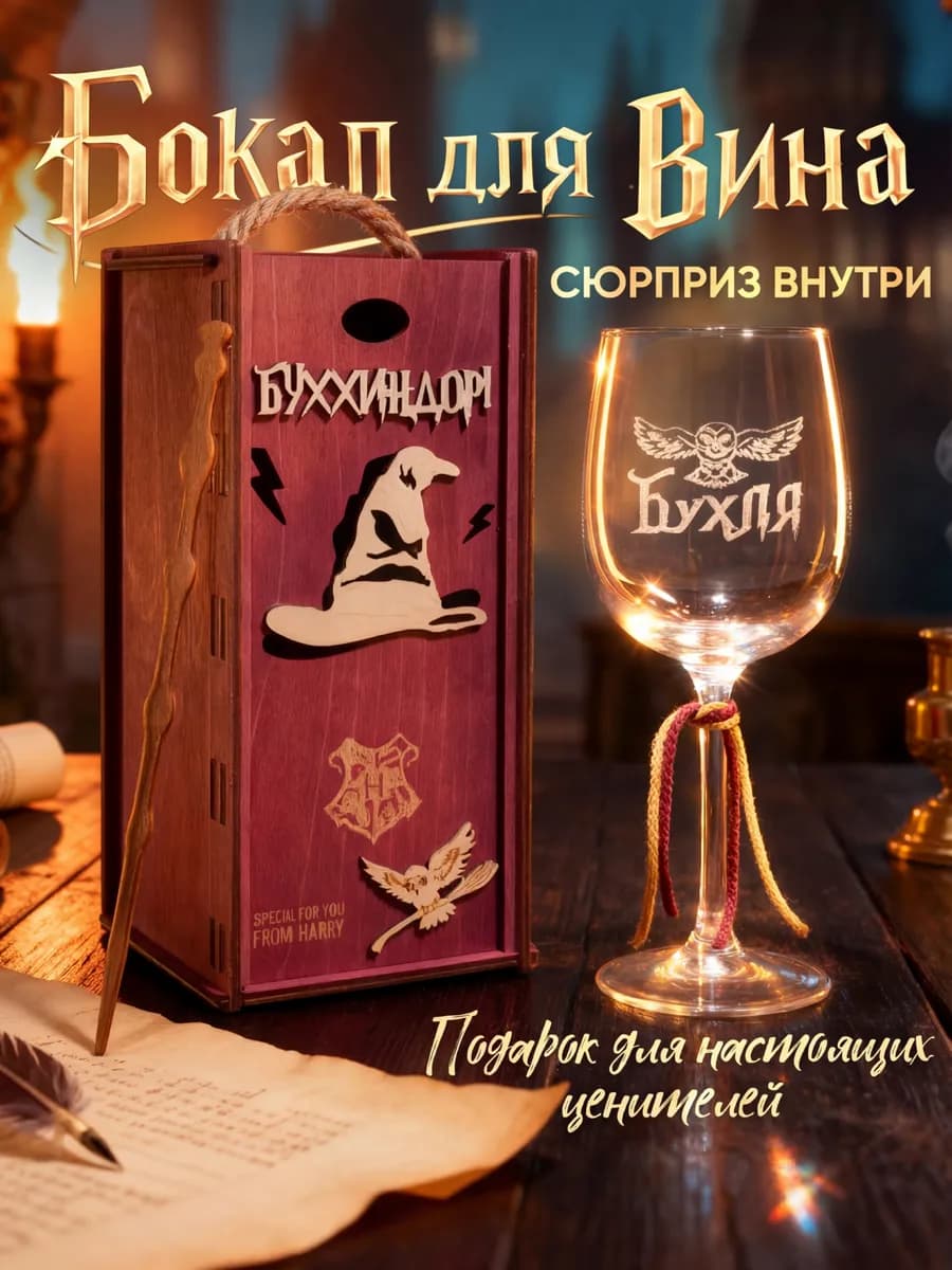 Бокал для вина Гарри Поттер с надписью Бухля
