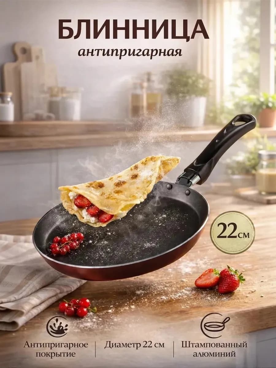 Сковорода блинная с антипригарным покрытием 22 см