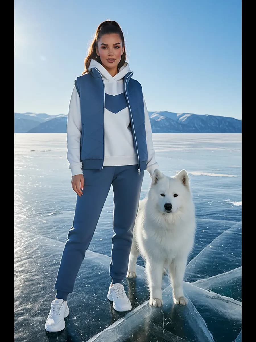 Теплый спортивный костюм тройка с жилеткой и брюками