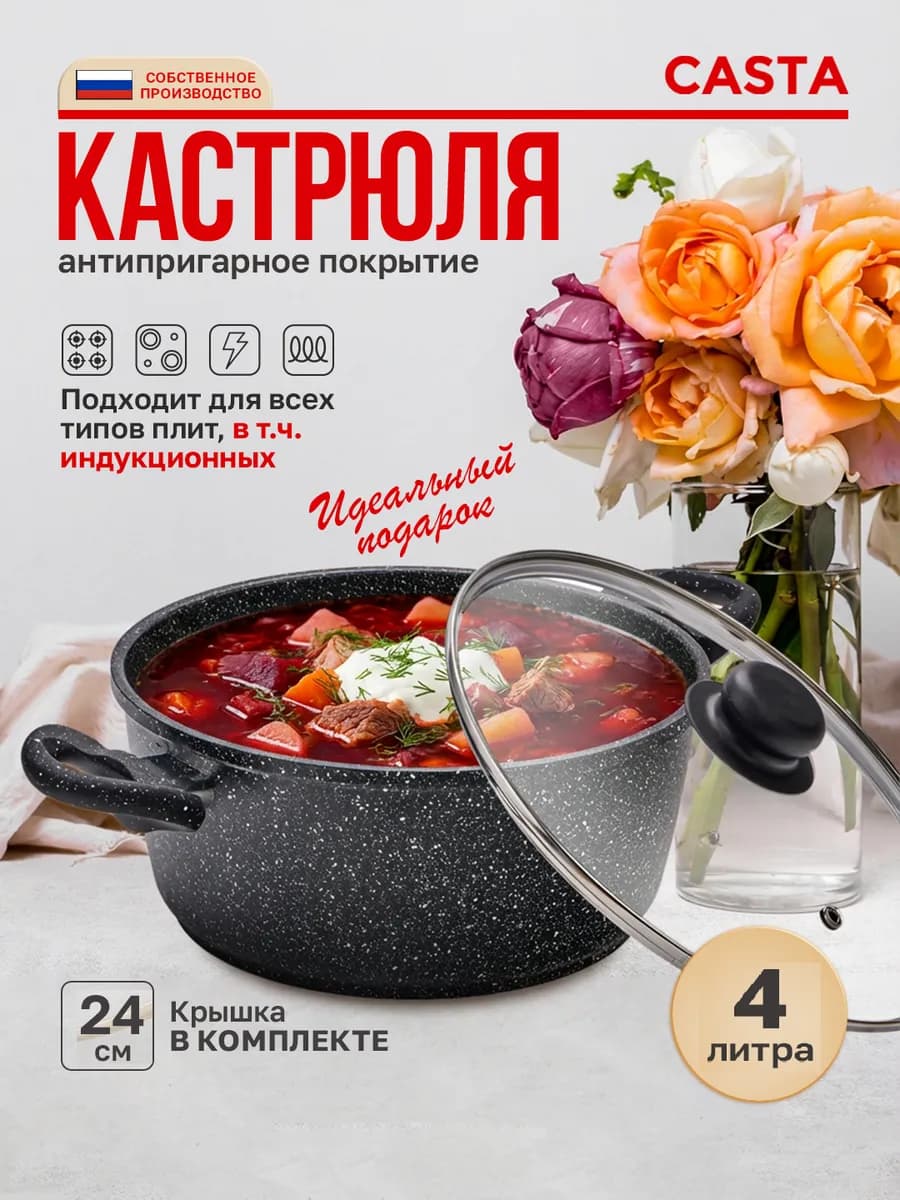 Кастрюля для индукционной плиты 4 л с крышкой