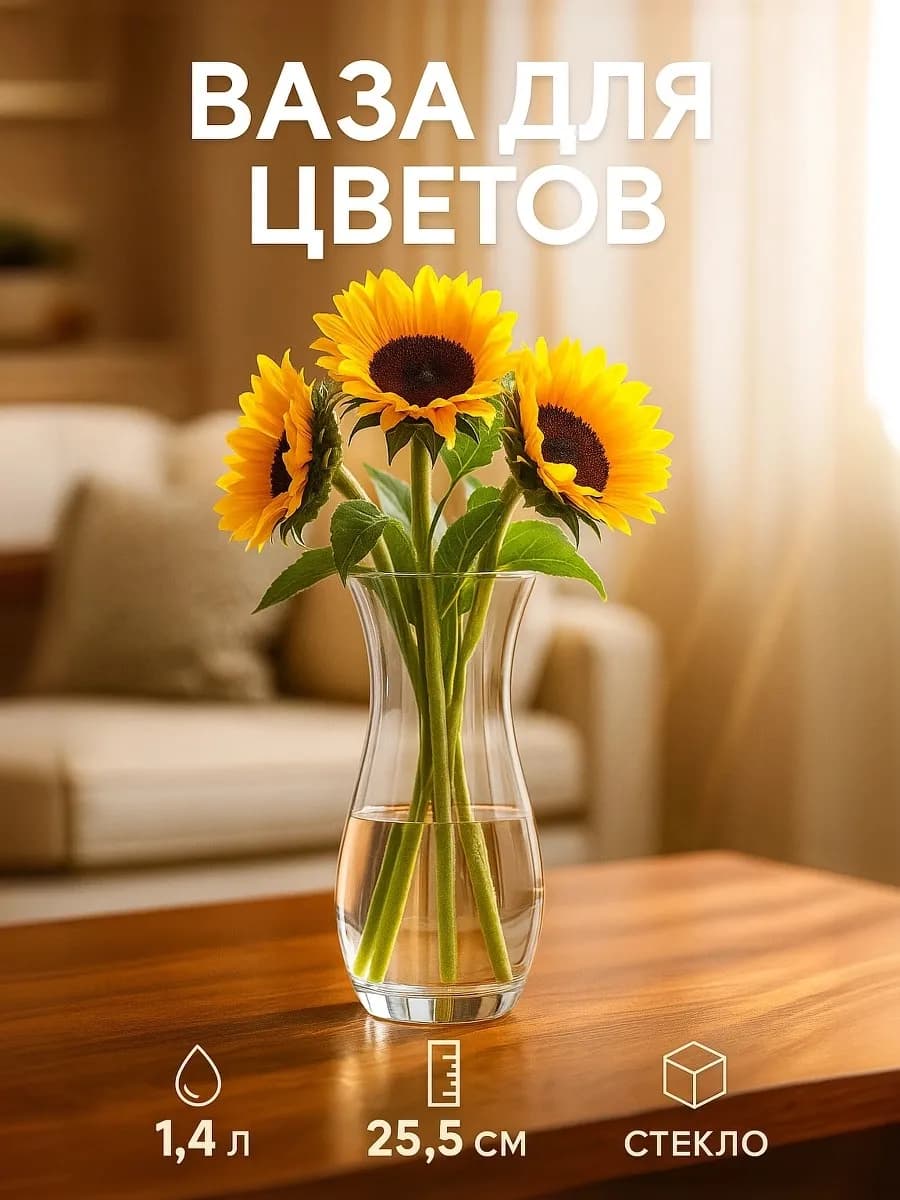 Ваза стеклянная прозрачная 25.5 см