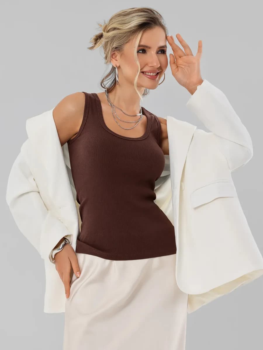 Майка в рубчик базовая под пиджак спортивная