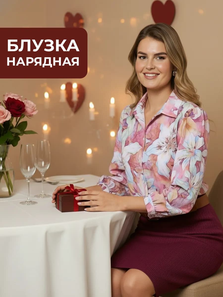 Блузка офисная нарядная большие размеры с пышными рукавами