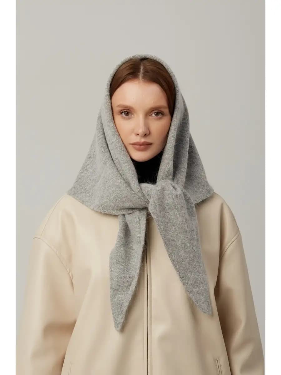 Косынка вязаная женская ангора платок на шею и голову зимний