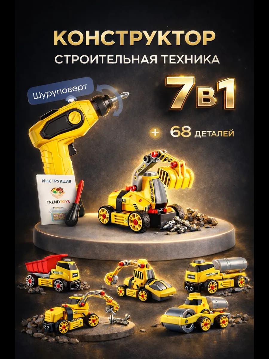 Конструктор с шуруповертом и отверткой строительные машинки