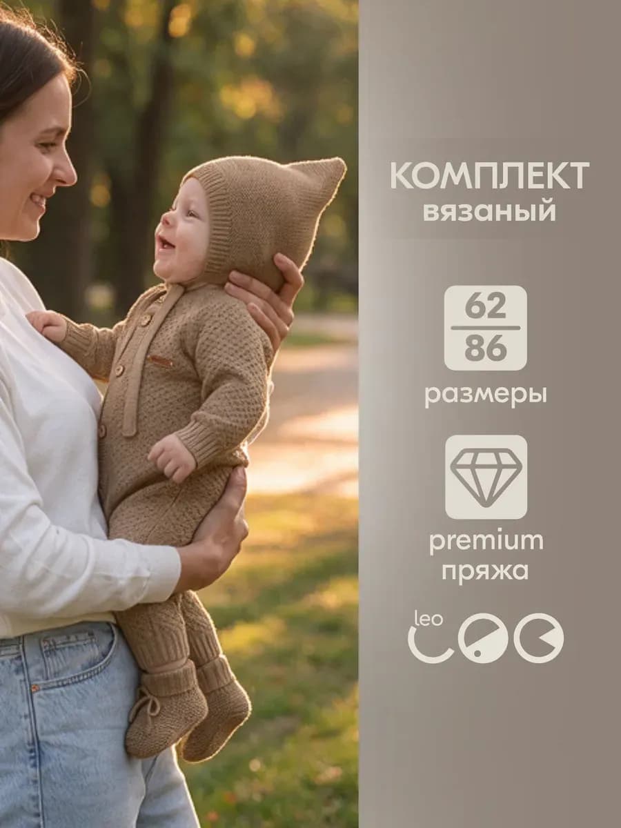 Комбинезон вязаный с шапочкой костюм