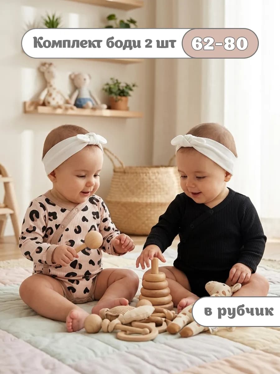 Боди для новорожденных с длинным рукавом, набор 2 шт