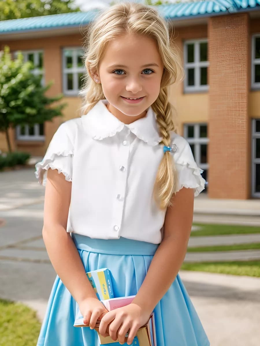 Блузка школьная с коротким рукавом с рюшами нарядная