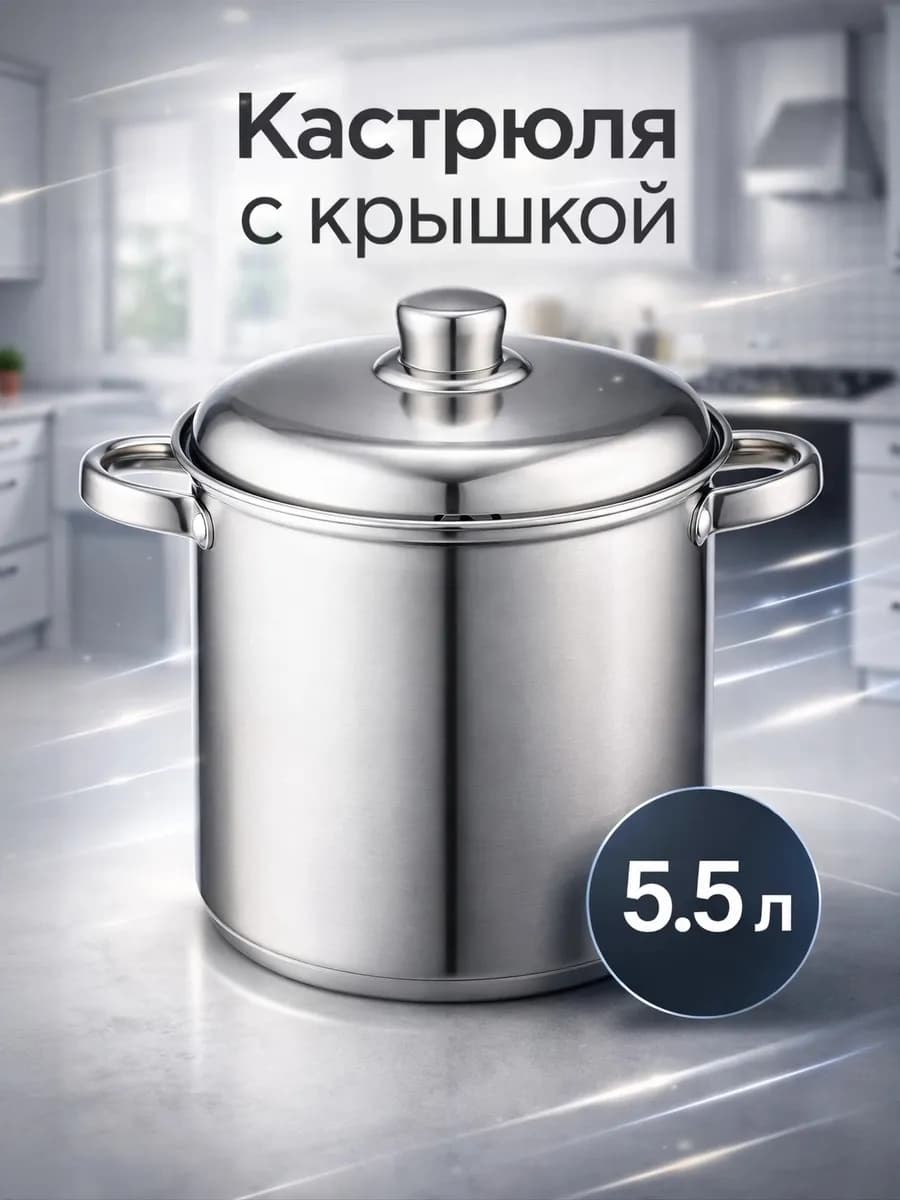 Кастрюля из нержавеющей стали, 5,5 л