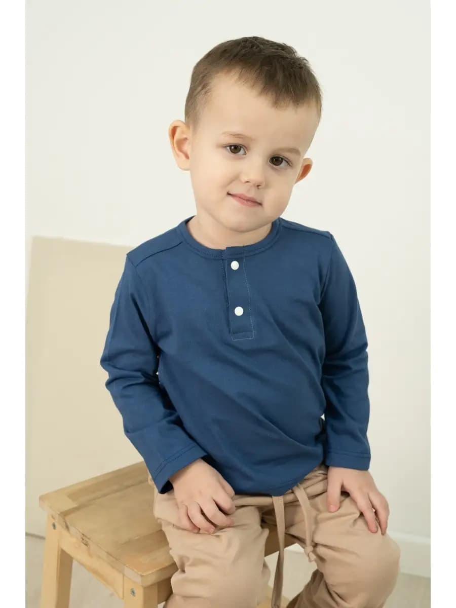 Лонгслив базовый детский на пуговицах - фото 1