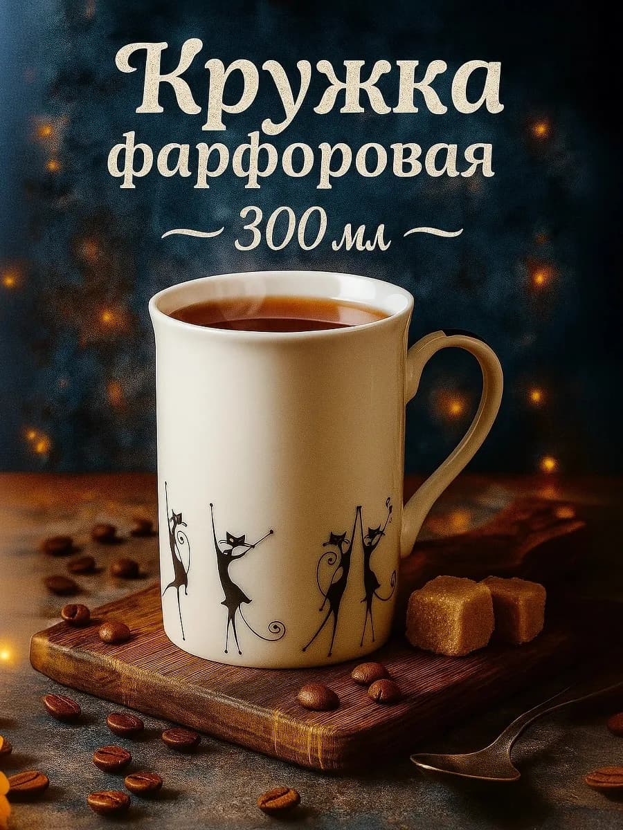 Кружка для чая и кофе «Черные кошки» 300 мл подарочная - фото 1