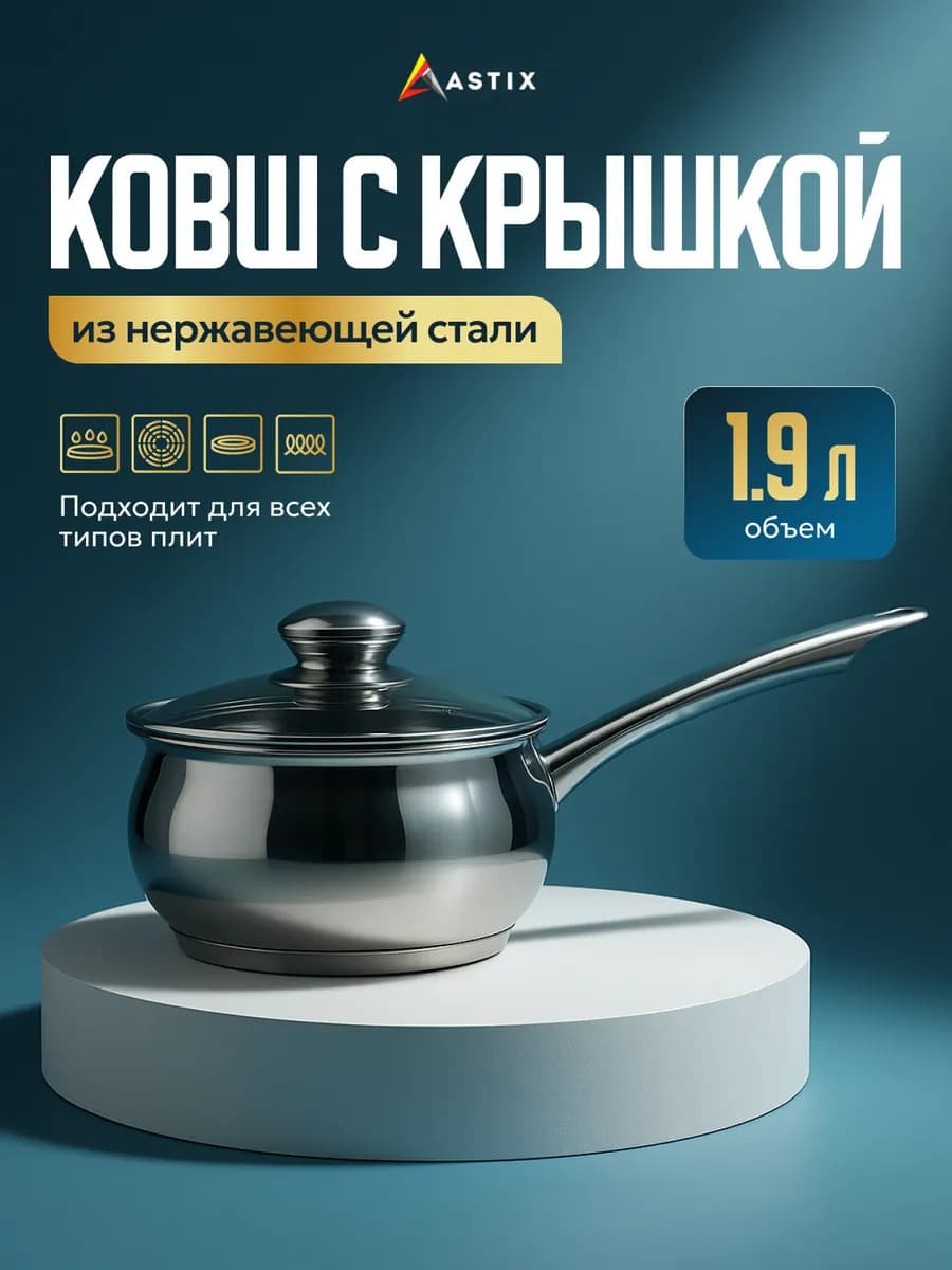 Ковш кухонный с крышкой кастрюля 1.9 литра