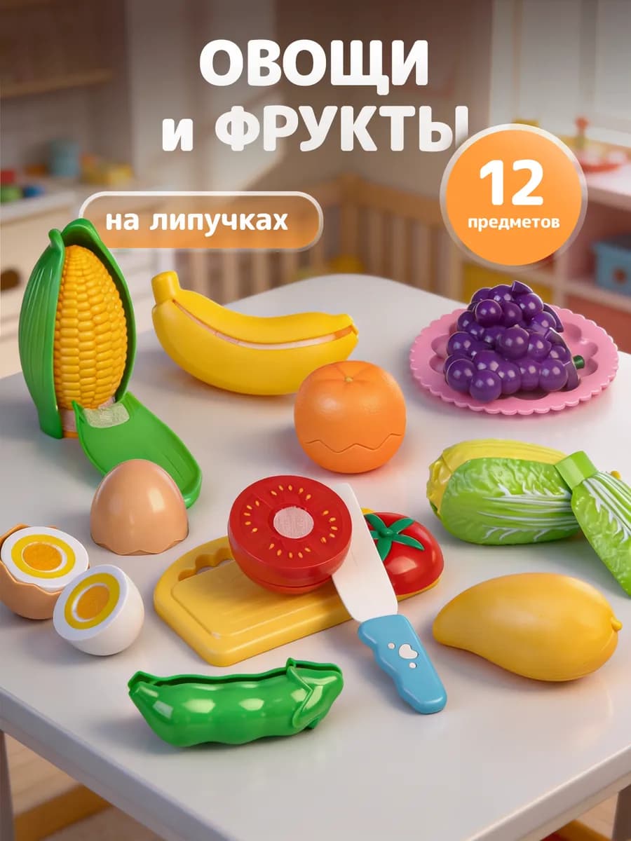 Овощи и фрукты игрушечные на липучках