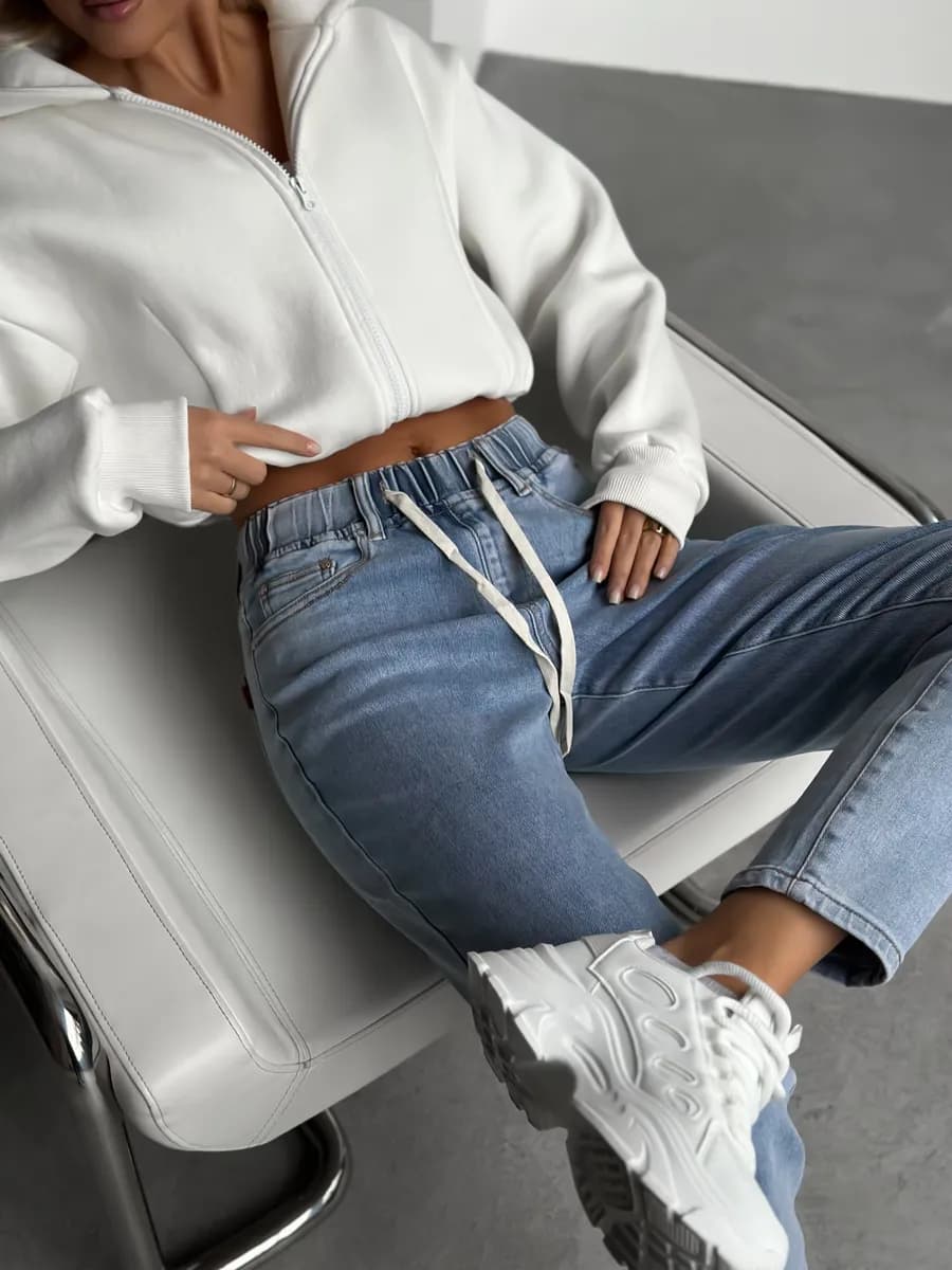 Джинсы женские на резинке с высокой посадкой