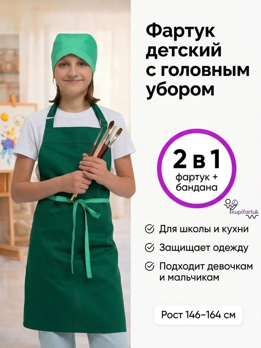 Фартук детский и бандана для кухни уроков труда и творчества
