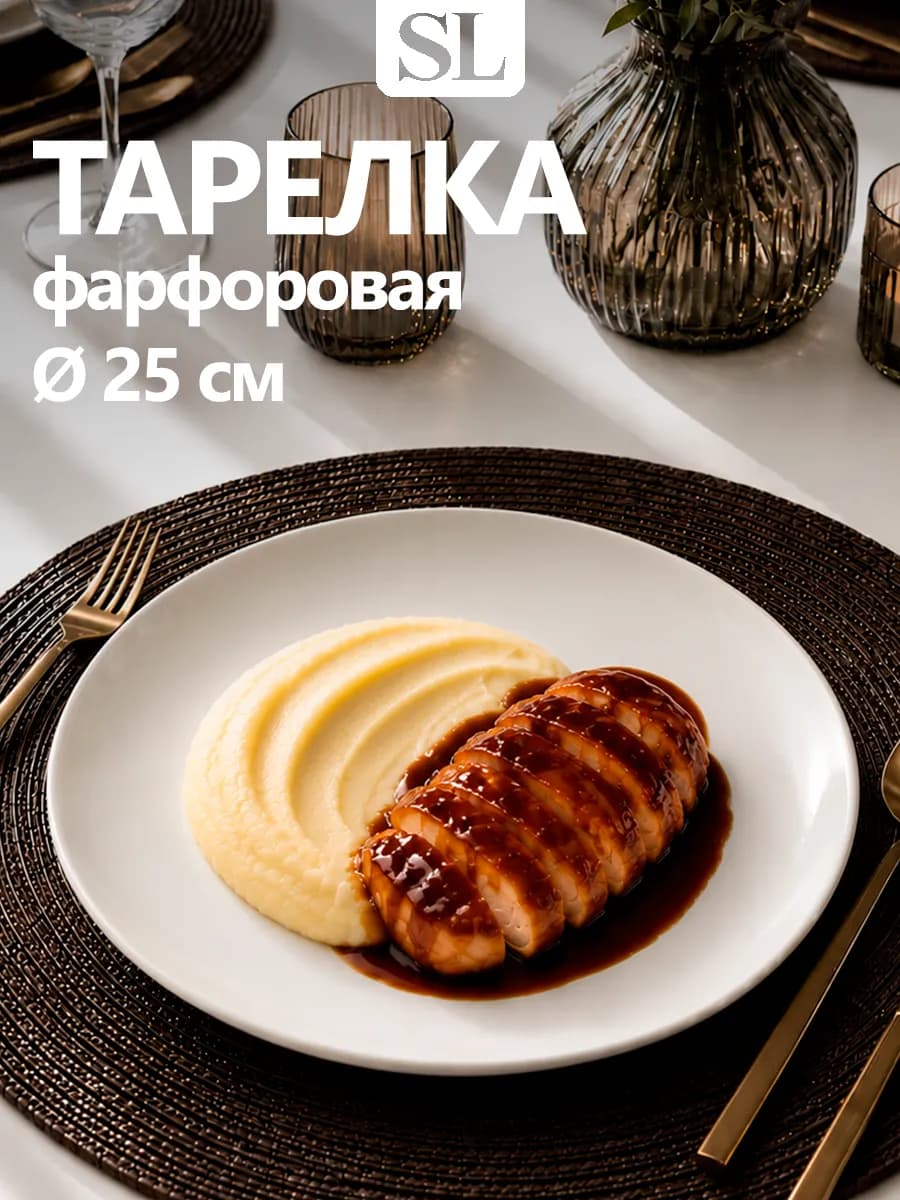 Тарелка обеденная фарфоровая White Label d=25 см