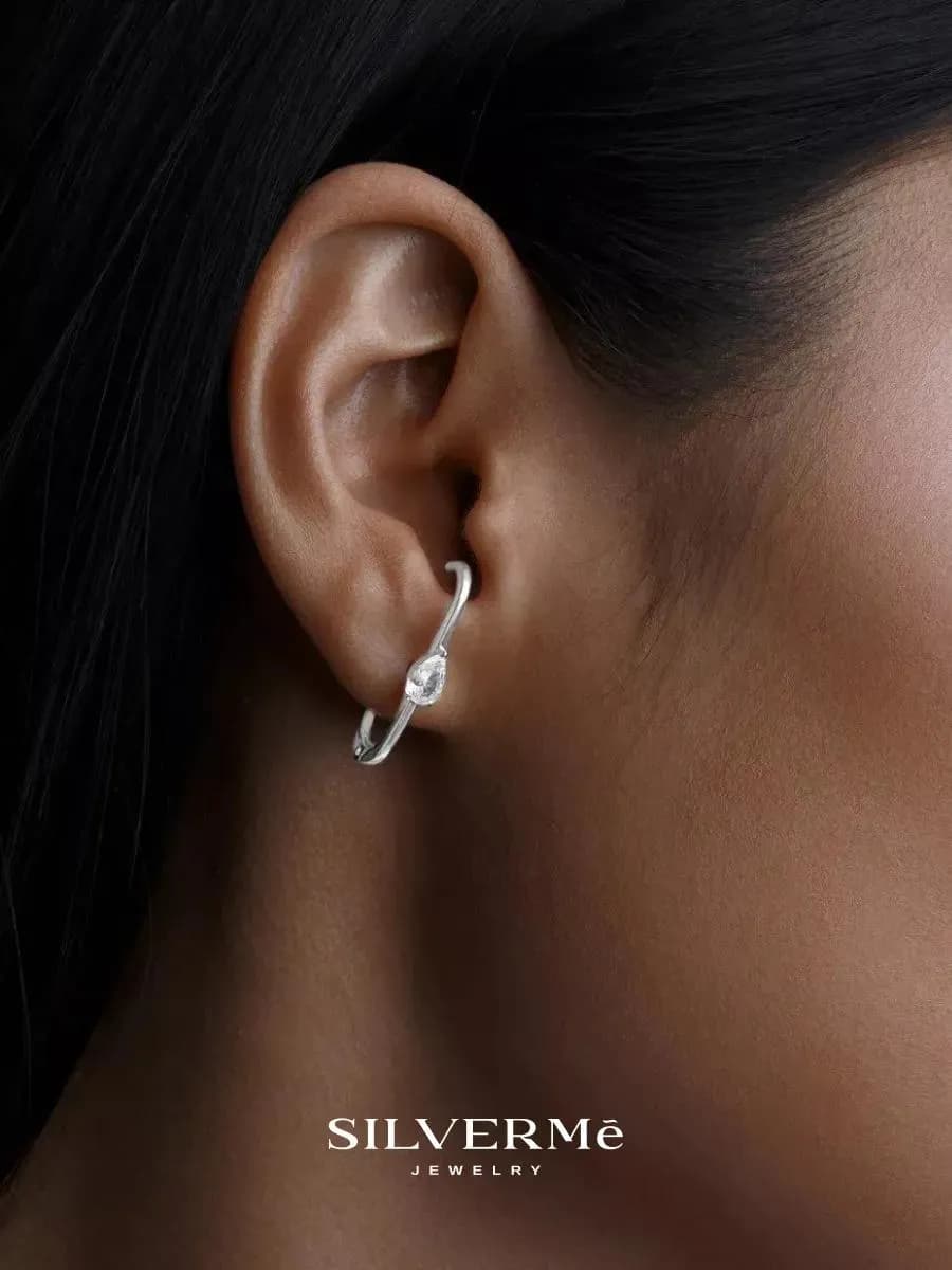 Серьги серебро 925 необычные большие с камнем маркиз