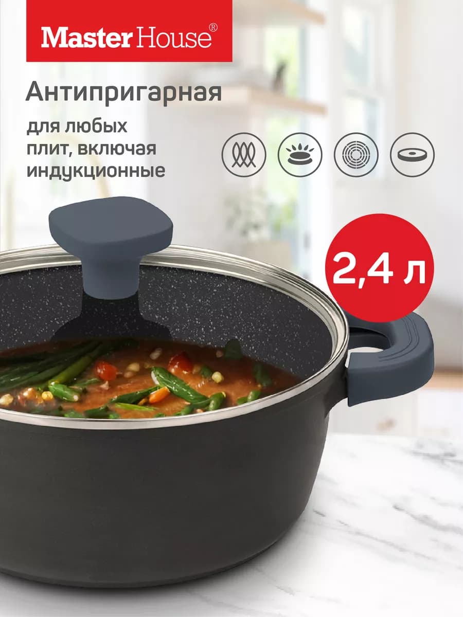 Кастрюля индукционная антипригарная 2,4 литра литой алюминий