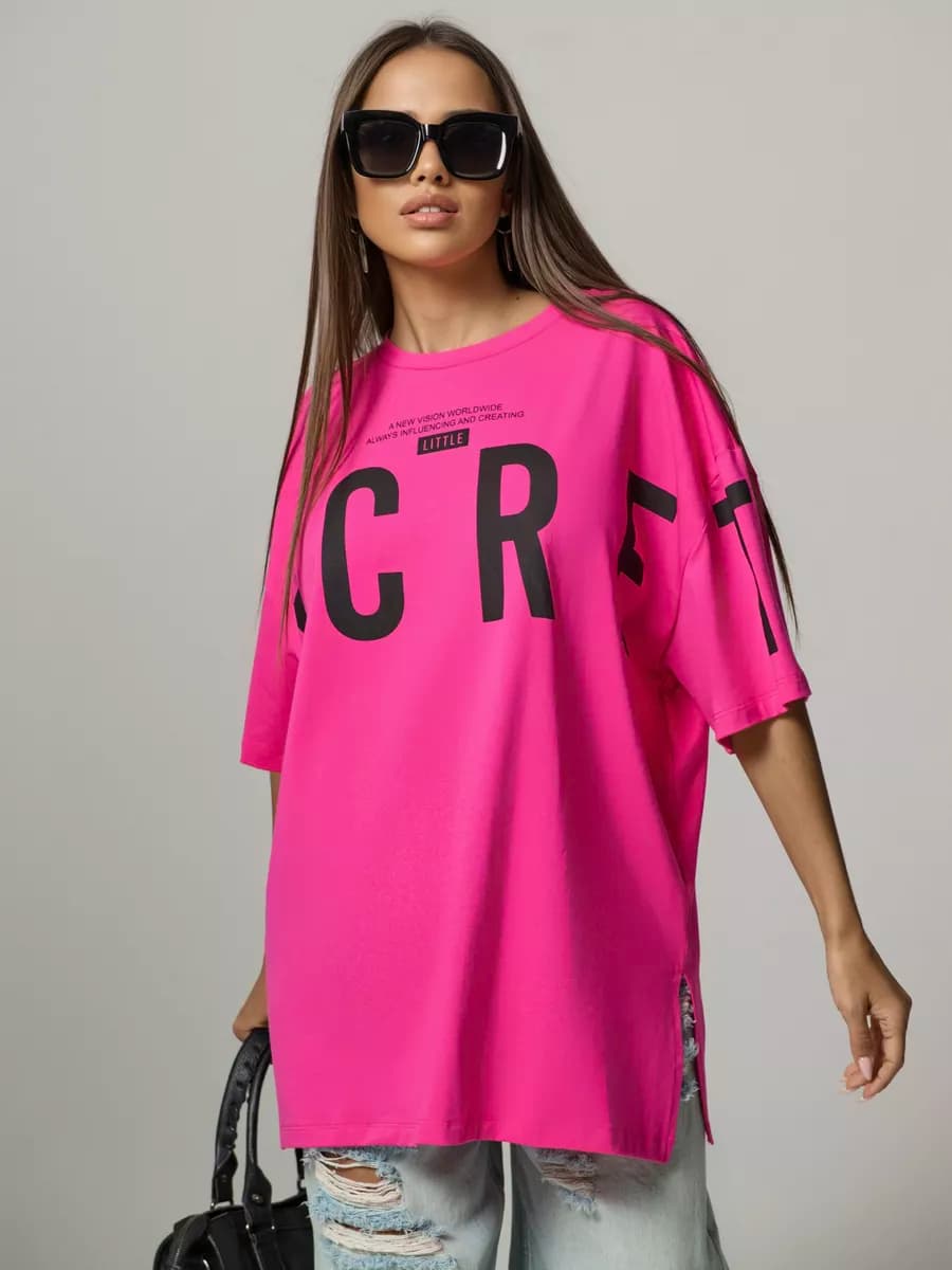 Футболка оверсайз летняя из хлопка с надписью