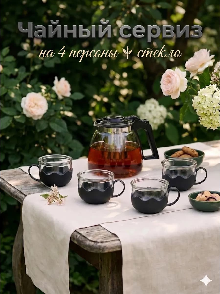 Чайный сервиз на 4 персоны "Клео" стеклянный