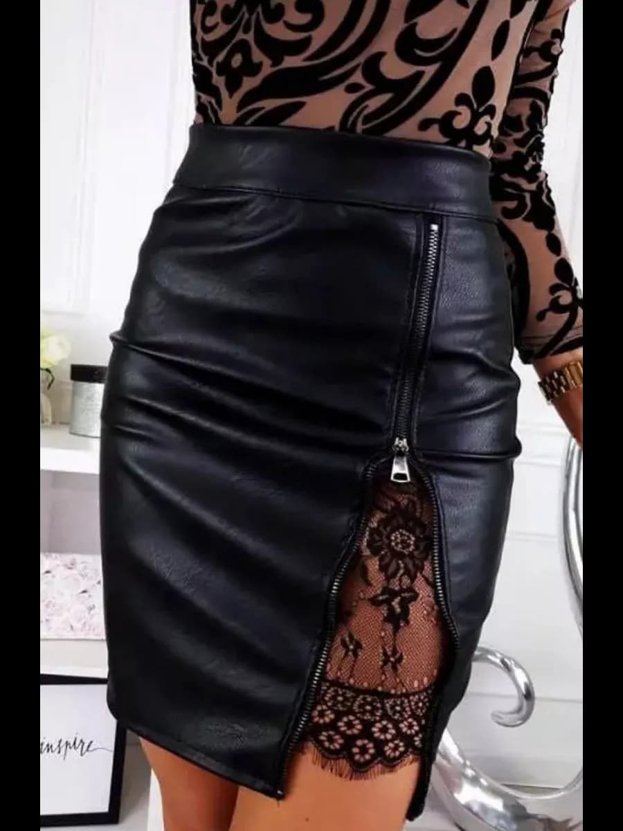 Юбка кожаная с молнией миди карандаш