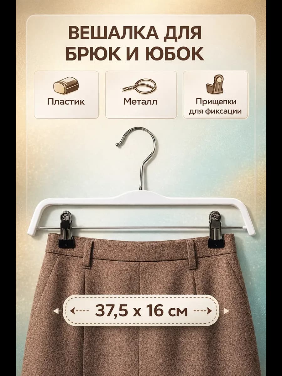 Вешалка-плечики для одежды 1 шт с зажимами