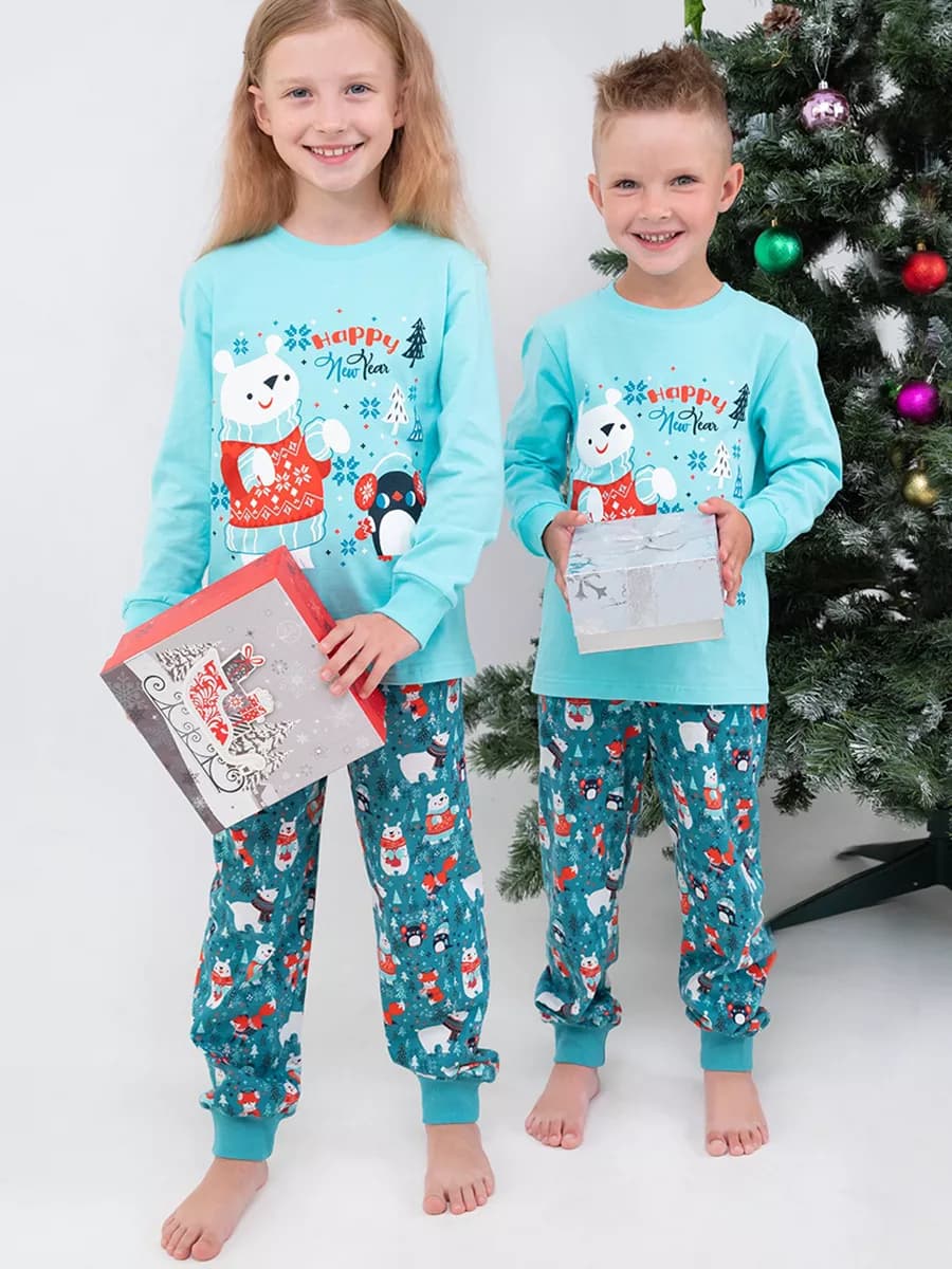 Пижама с брюками детская новогодняя - фото 1
