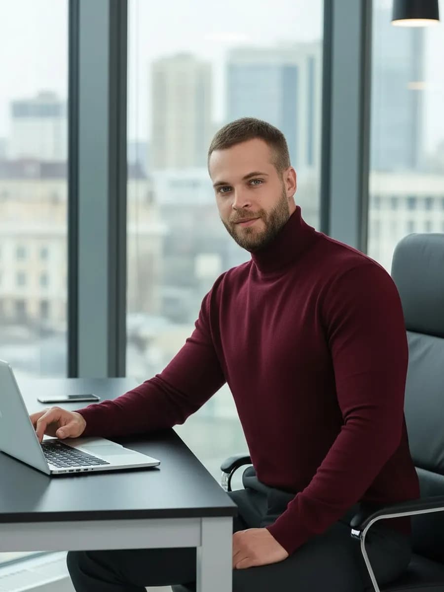 Водолазка теплая с горлом, бадлон трикотажный свитер