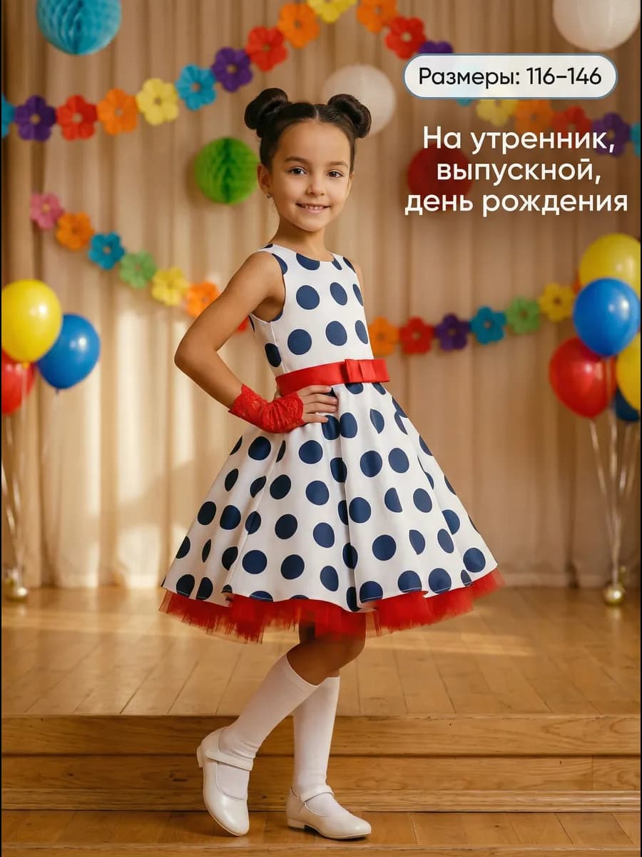 Платье нарядное пышное в горошек на утренник