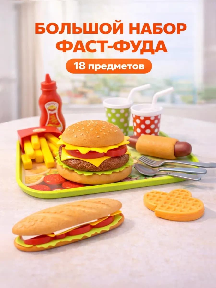 Игрушечные продукты для детей Фастфуд, 18 предметов