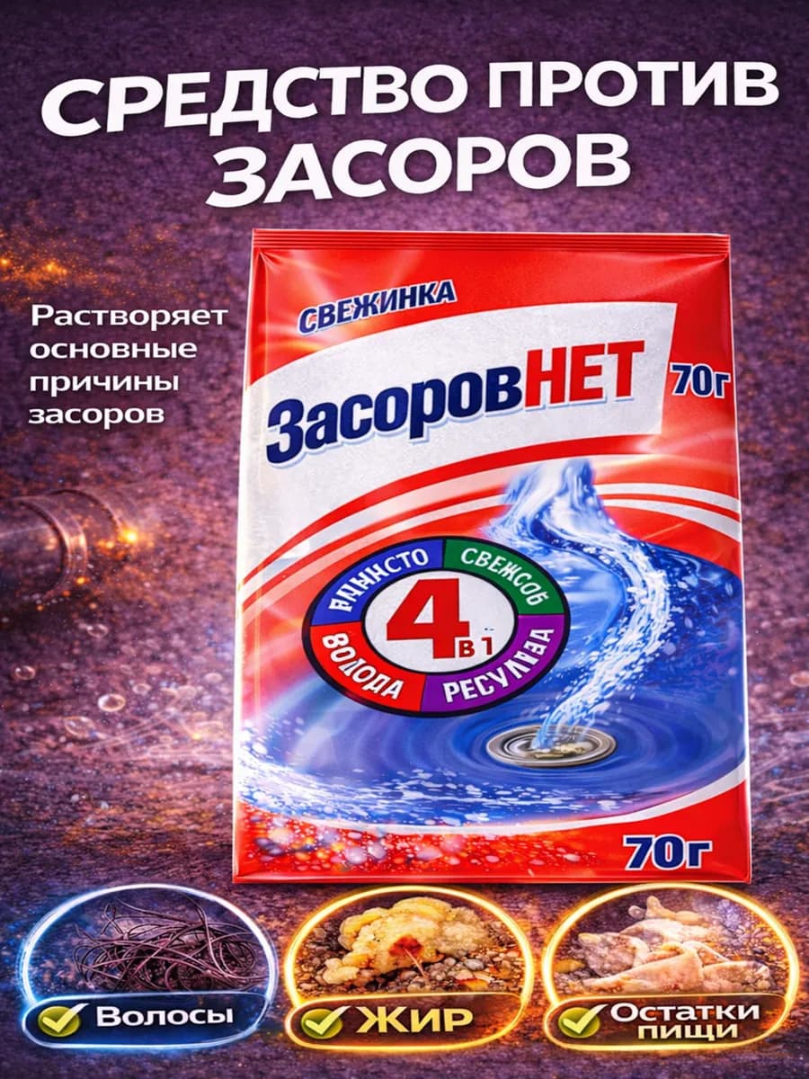 Средство для прочистки труб от засоров и волос в гранулах