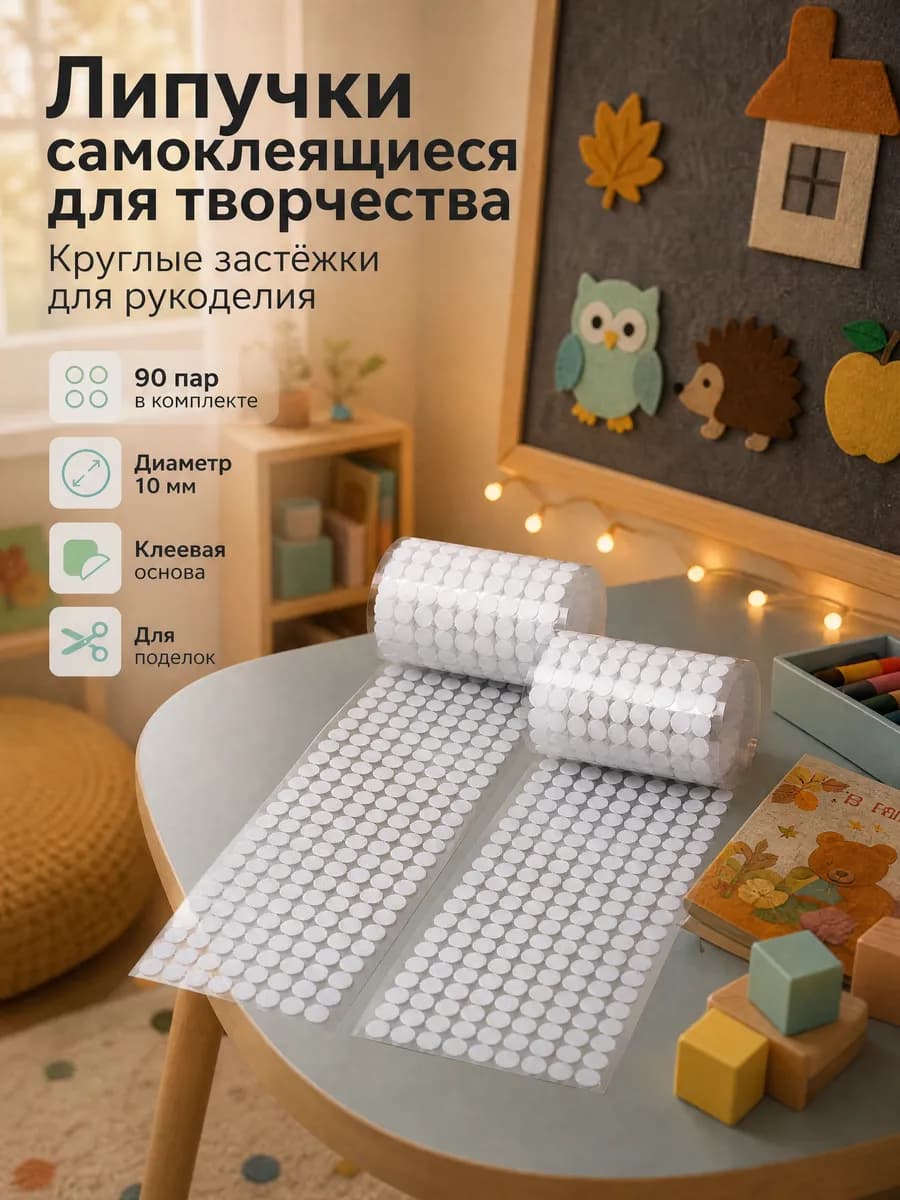 Липучки самоклеящиеся круглые 10мм скрапбукинг