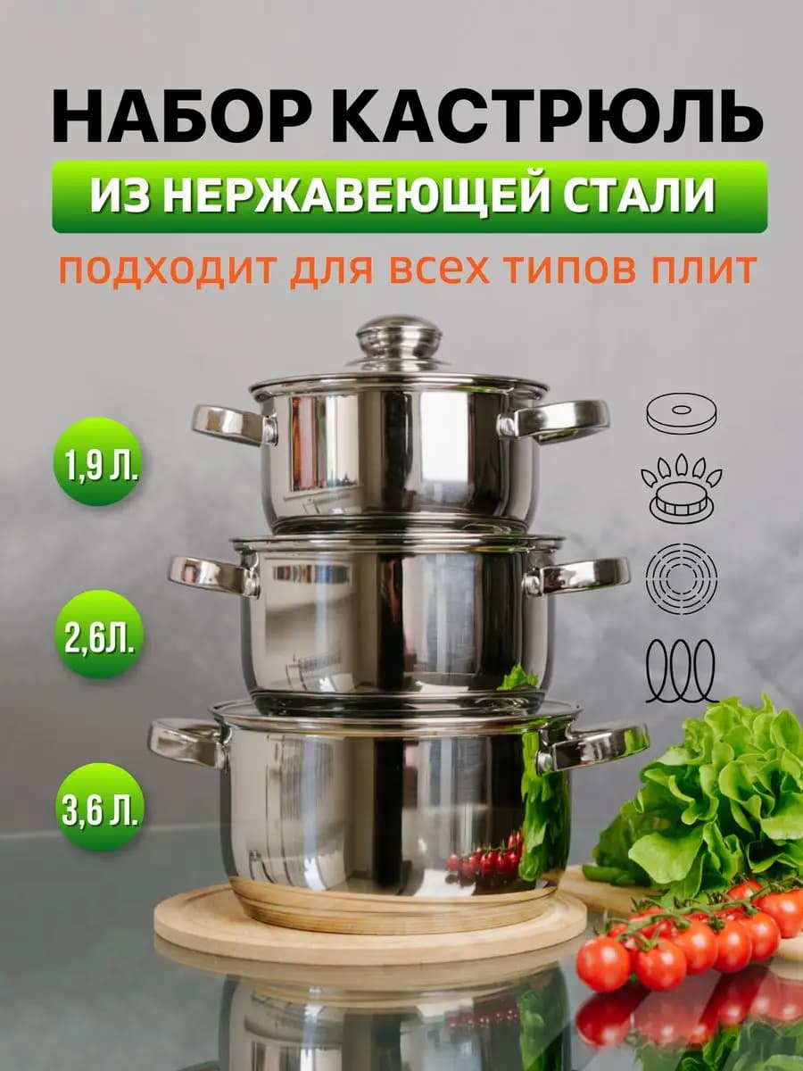 Набор кастрюль с крышками из нержавеющей стали