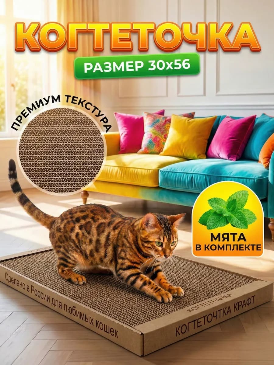 Когтеточка для кошки напольная лежанка 30 56 3 см