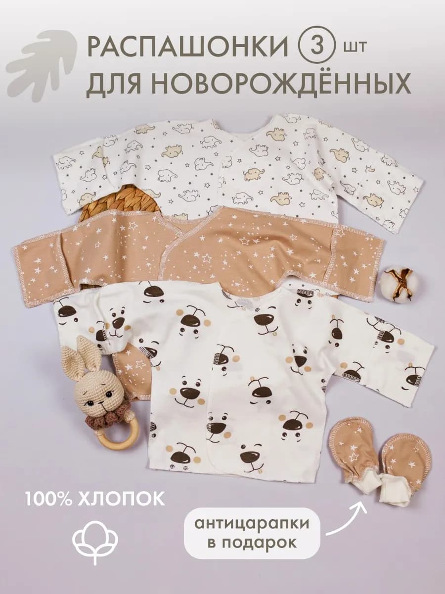 Набор распашонок для новорожденных с антицарапками - фото 1