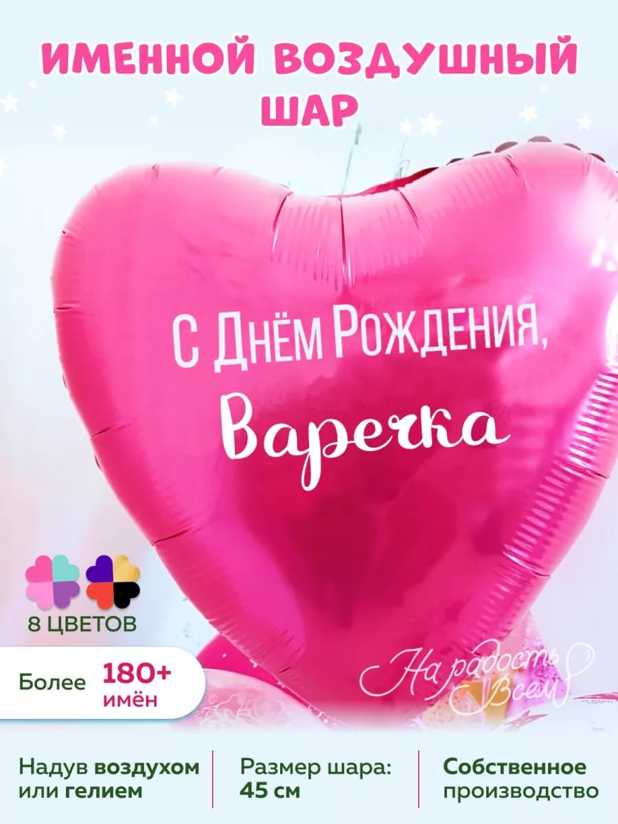 Воздушный шарик именной Варечка Варвара Варюша