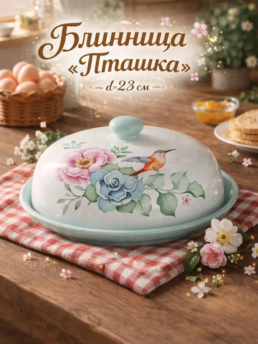 Блинница с крышкой "Пташка" d=23 см доломит