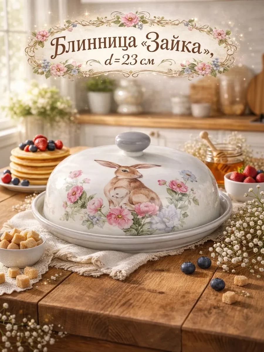 Блинница с крышкой "Зайка" d=23 см доломит