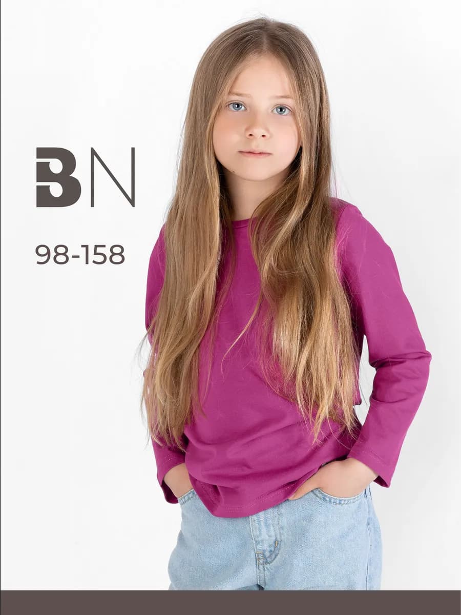 Лонгслив для девочки подростков детей однотонный - фото 1