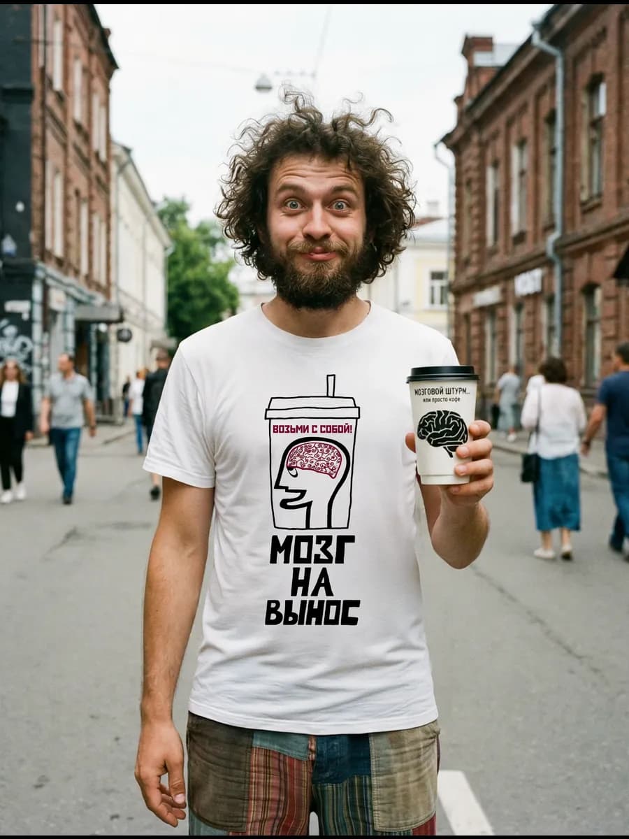 Футболка хлопковая с принтом "Мозг на вынос. Цветной"