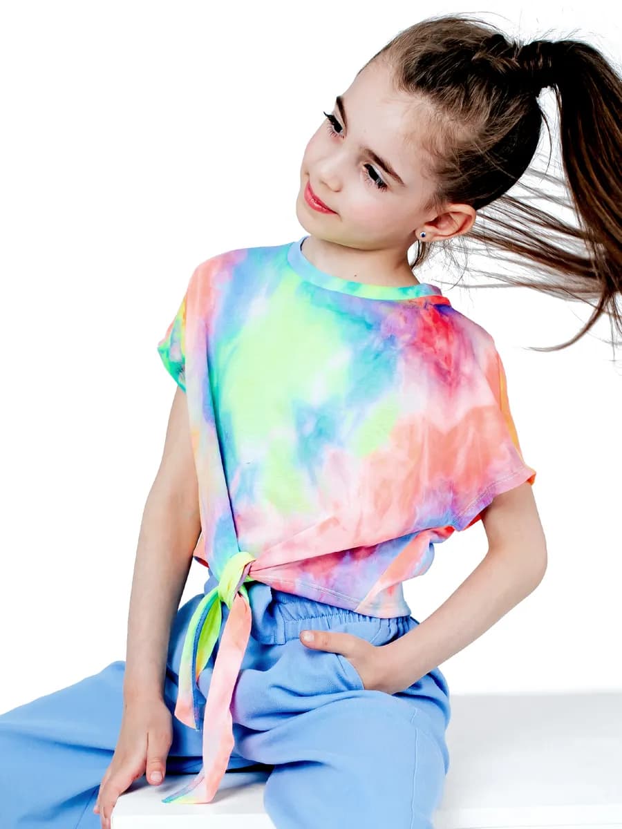 Футболка кроп топ укороченная на завязках свободная тай-дай