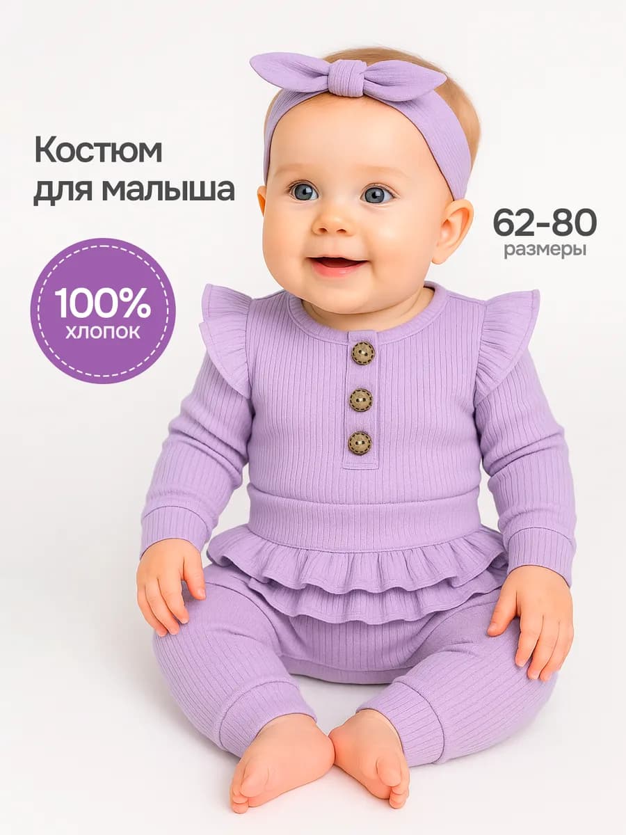 Костюм для новорожденных комплект боди и штанишки - фото 1