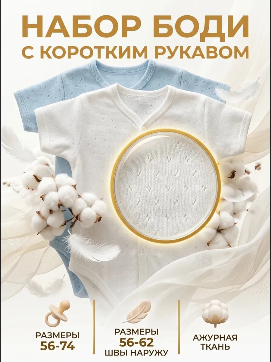 Ажурные боди для новорожденных на кнопках с коротким рукавом