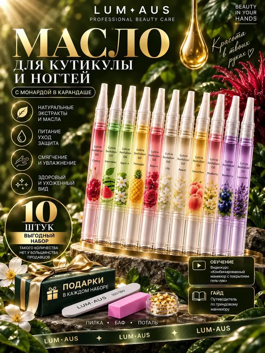 Масло для кутикулы и ногтей с монардой в карандаше 10 штук