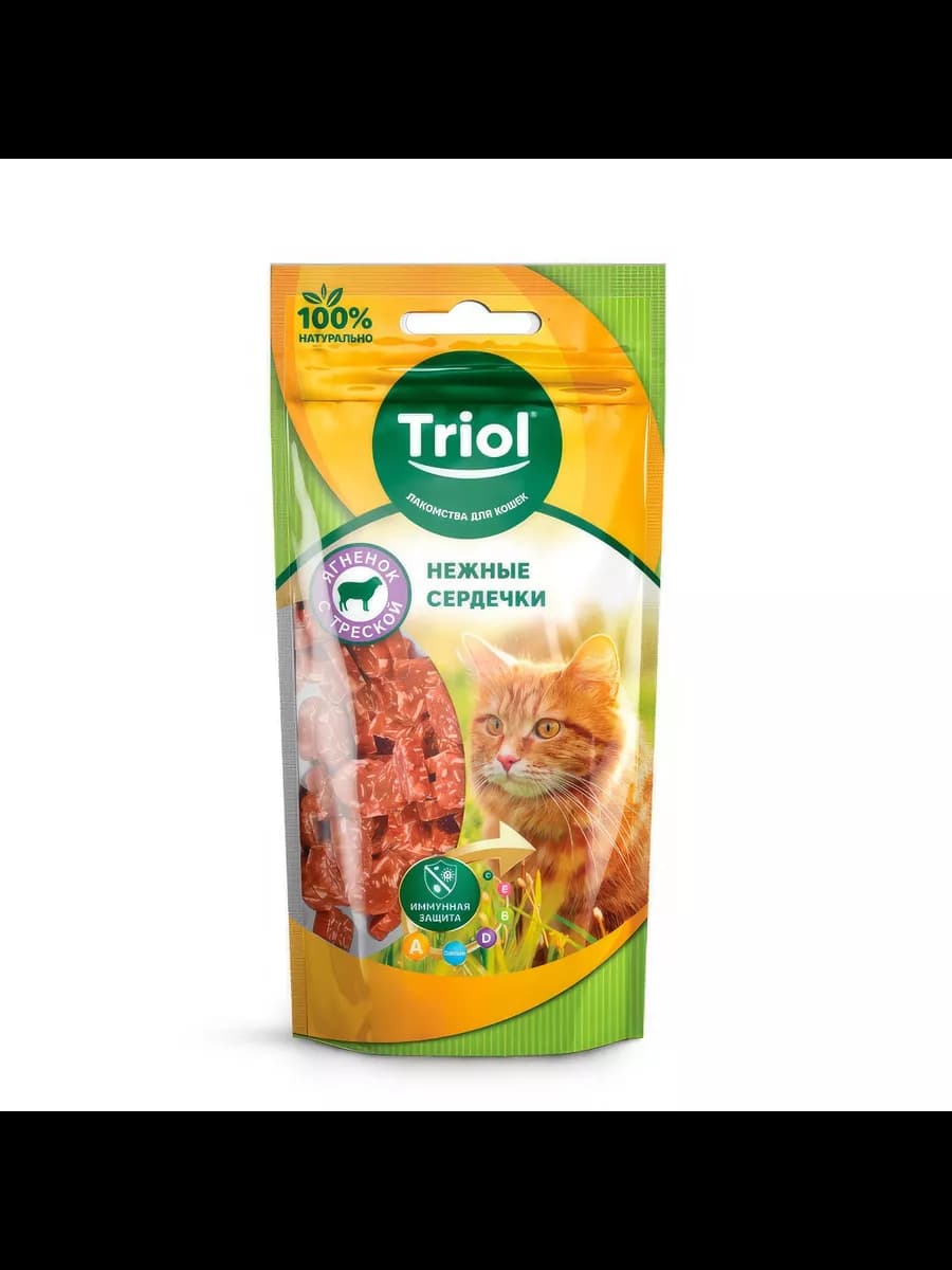 Нежные сердечки из ягненка с треской для кошек, 40 г