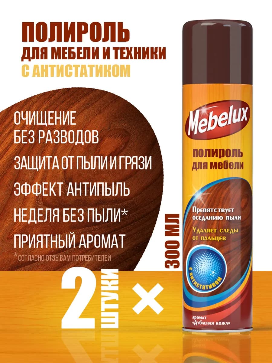 Полироль для мебели и пластика с антистатиком 300 мл 2 шт