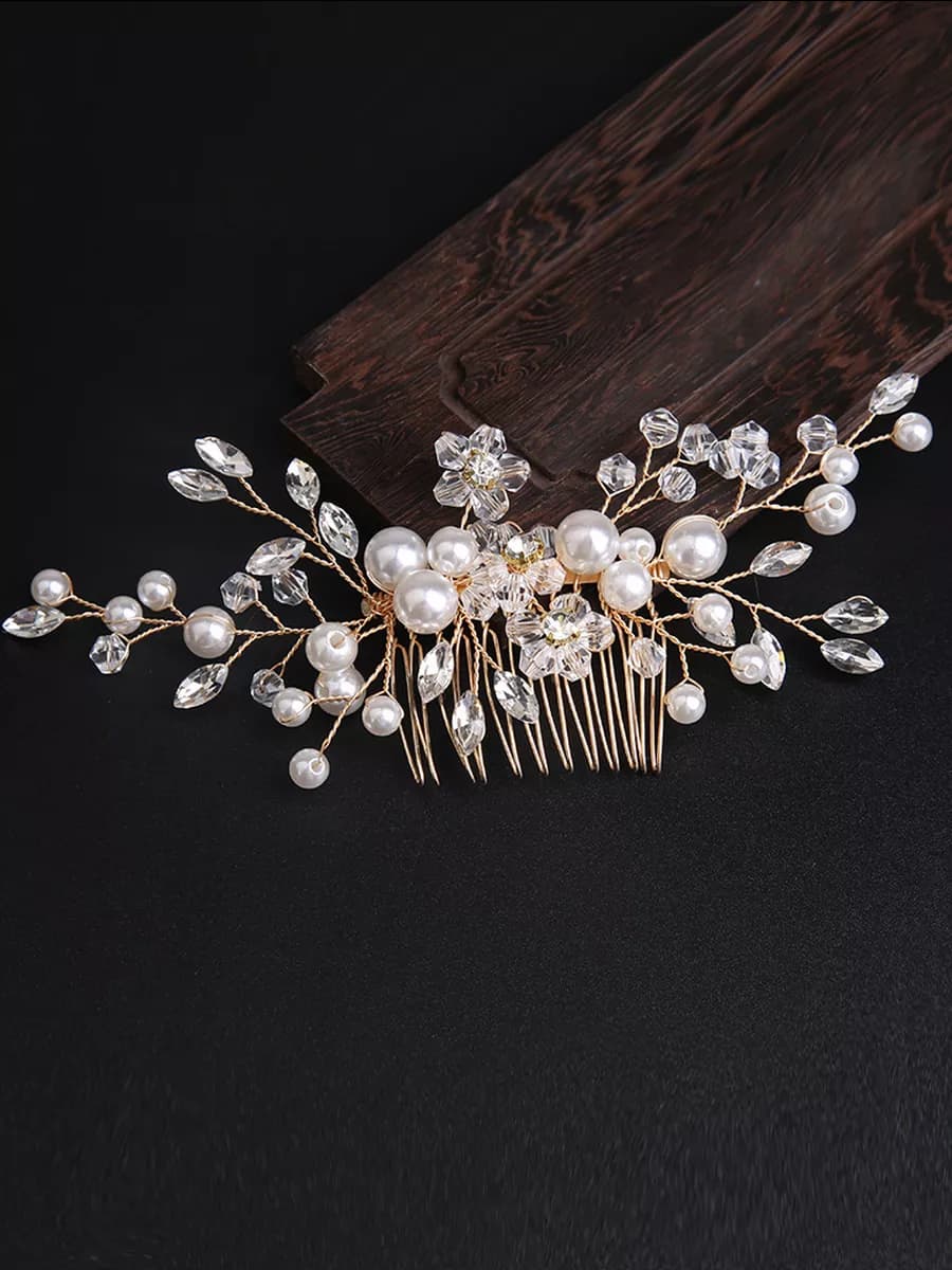 Гребень для волос со стразами и искусственным жемчугом