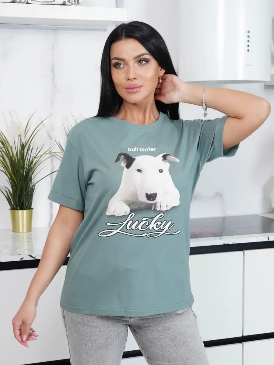 Футболка больших размеров хлопок свободная с принтом