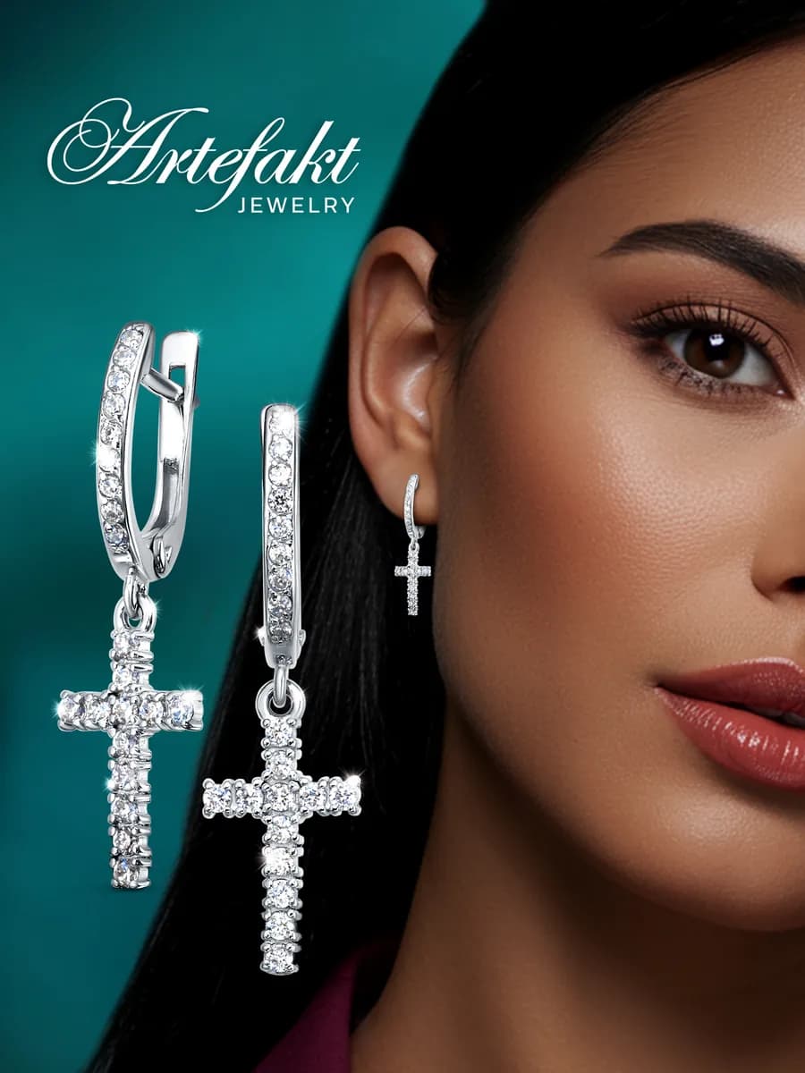 Серьги Серебро 925 серебряные Кресты длинные висячие