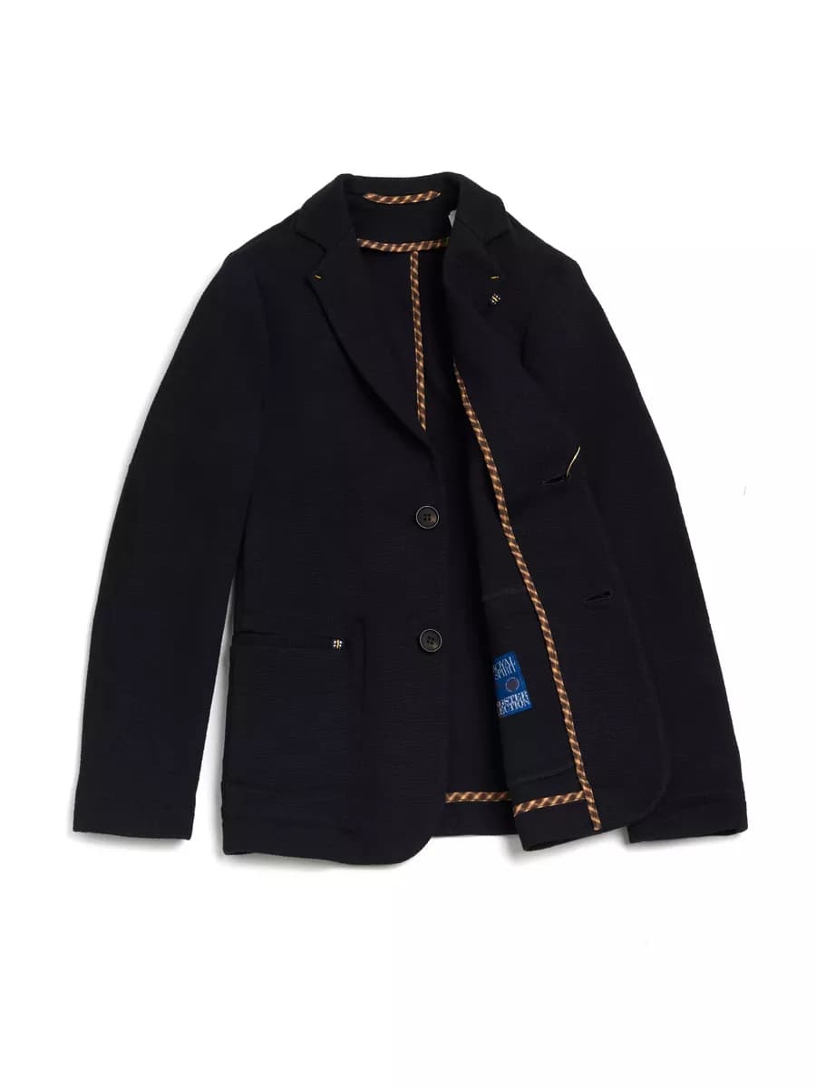 Пиджак трикотажный в школу жакет синий